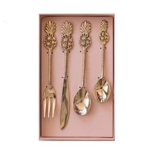 Juego de cubiertos de acero inoxidable con mango hecho a mano, set de cubiertos de latón macizo con diseño de Luna y estrella dorada - Product Image 3