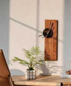 Vertical Wooden <b>Wall</b> <b>Clock</b>, Modern Slim Wood Slab <b>Decor</b>, Minimalist Timepiece - Product Image 1
