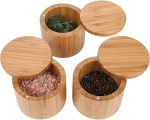 Elegant Acacia Wood Double Salt Cellar Swivel Lid Kitchen Seasoning Spice <b>Box</b> Handcrafted Dual Compartment Organizer Containers - Product Image 5