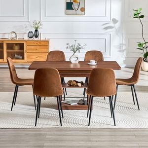 Set Moderno di Tavolo da Pranzo Allungabile 59-71 Pollici con 6 Sedie in Tessuto Tecnologico e Tavolo Estraibile in MDF per Sala da Pranzo - Product Image 3