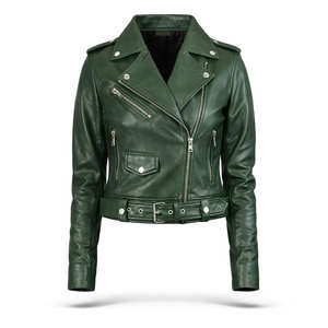 Chaqueta Bomber Vintage de Cuero Genuino de Vaca para Mujer y Hombre, con Cierre Asimétrico y Cinturón en la Cintura, Premium, OEM, ODM, Venta al Por Mayor - Product Image 1