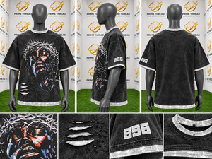 Camiseta Gráfica Vintage Lavada y Desgastada para Hombre al por Mayor, Estilo Oversize, Estampado Religioso de Jesús, Manga Corta, Algodón - Product Image 5