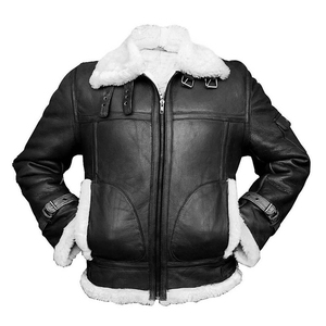 Veste de motard en cuir véritable pour homme avec doublure en fausse fourrure, fermeture éclair, col rabattable, style moto d'hiver, coupe classique - Product Image 5