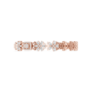 Pulsera de lujo con diamantes cultivados en laboratorio de oro rosa de 18k, diseño floral con diamantes de corte esmeralda y marquesa, brazalete con diseño de flor, regalo. - Product Image 1