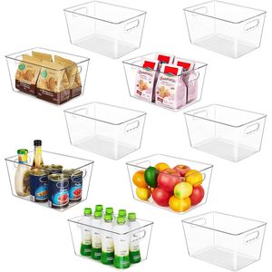 Set di 10 Contenitori in Plastica Trasparente con Manici per Cucina, Freezer e Dispensa - Organizza Efficientemente la Conservazione degli Alimenti - Product Image 1