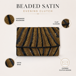 Bolso de Mano de Satén con Cuentas, Clásico y Hecho a Mano, para Mujer, para Fiestas Nocturnas, Bodas, Cócteles, con Cierre de Solapa - Product Image 6