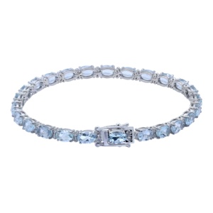 Pulsera de tenis de plata de ley 925 con gema de aguamarina azul natural y diamantes auténticos engastados en punta, certificada, regalo para ella - Product Image 2