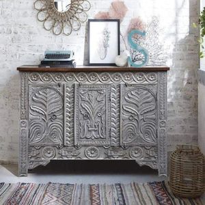 Carved Solid Wood <b>Sideboard</b> Cabinet Antique Brown Living Room Buffet Console <b>Storage</b> Cabinet - Product Image 1
