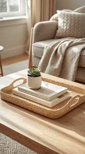 Elegante bandeja redonda de ratán para servir bebidas en bares y restaurantes, bandeja de ratán natural boho de alta calidad, colección hecha a mano. - Product Image 2