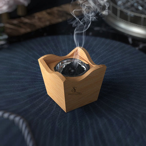 Wooden <b>Bakhoor</b> Burner Modern Wave Top Arabic <b>Oud</b> Incense Holder Tapered Square Shape With Removable Metal Cup Incense Use - Product Image 3