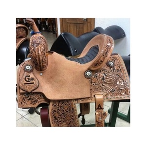 Selle de course western en cuir marron floral, sculptée à la main, avec siège rigide rembourré, équipement de créateur - Product Image 3