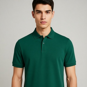 เสื้อโปโลผู้ชายแขนสั้นสีเขียว ผ้าถัก สีพื้น สไตล์ลำลอง ทรงปกติ ดีไซน์กระดุม เหมาะสำหรับเล่นกีฬา สำนักงาน - Product Image 4