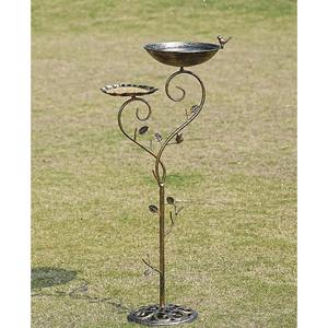 Bebedero para Pájaros de Dos Niveles con Forma de Hoja de Loto, Comedero de Metal Dorado Vintage para Jardín con Escultura de Rama de Árbol y Base Ornamentada - Product Image 6