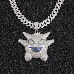 Collar de lujo con colgante de fantasma de dibujos animados, estilo hip hop, con incrustaciones de moissanita, aspecto de diamante, diseño brillante. - Product Image 6