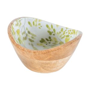 Bol à salade en bois de manguier fait main de haute qualité avec impression émaillée pour servir des fruits, des chocolats, des collations lors de fêtes - Product Image 1