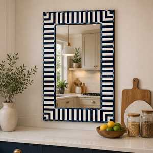 Modern <b>Rectangle</b> <b>Wall</b> <b>Mirror</b> With Navy Blue And White Geometric Frame Handmade Decorative Glass <b>Mirror</b> For Home Interior - Product Image 1