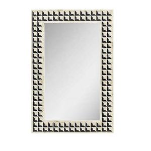 Espejo de Pared Rectangular Contemporáneo con Incrustaciones de Hueso, Marco Azul y Blanco con Diseño Chevron, Cristal Decorativo para Interiores Modernos - Product Image 6