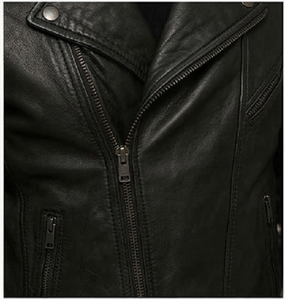 Mens Black Leather <b>Biker</b> <b>Jacket</b> Slim Fit Premium Genuine Leather Asymmetrical Zipper Padded Shoulders Stylish Moto <b>Jacket</b> - Product Image 5