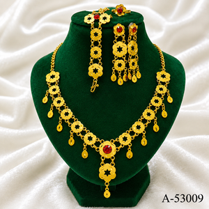 Conjunto Completo de Joyería Chapada en Oro con Corte Cojín y Filigrana, Diseño Moderno y de Última Tendencia para Mujer: Collar, Pendientes, Anillo y Pulsera AP-53141 - Product Image 4