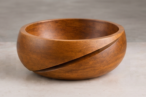 Tazón para Servir de Madera de Mango con Acabado en Nogal, Resistente, con Centro Redondeado y Ranura Diagonal Esculpida - Product Image 4