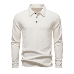 Polo en tricot noir à manches longues pour homme, couleur unie, col rabattu, pull-over - Product Image 2