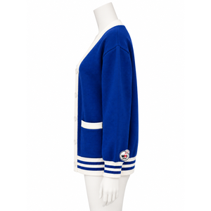 Women Blue <b>White</b> V-Neck <b>Cardigan</b> Full Sleeves OEM <b>Knitted</b> Sweaters With Pockets Preppy Style Causal Wholesale Autumn Winter Wear - Product Image 4