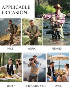 เสื้อกั๊กตกปลาผู้ชายแบบหลายกระเป๋า ระบายอากาศได้ดี เสื้อกั๊กอเนกประสงค์สำหรับกิจกรรมกลางแจ้ง น้ำหนักเบา ดีไซน์ตาข่ายแบบยุทธวิธี ป้องกันรังสียูวี 35 สีน้ำตาล - Product Image 5