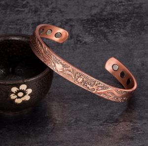 Pure Copper <b>Engraved</b> Dragon Phoenix Mythic Magnetic Cuff Bracelet Luxury Handmade Personalization High Polish <b>Bangle</b> Jewelry - Product Image 1
