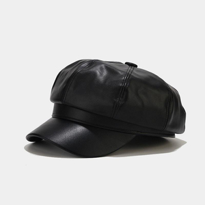Black Leather Baseball <b>Cap</b> Adjustable 6 Panel Strapback <b>Hat</b> Casual Sports Sunshade for Unisex Adults - Product Image 2