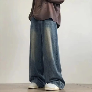 Pantalones de mezclilla baratos estilo streetwear, vaqueros holgados de algodón, pantalones largos rectos para hombre, pantalones anchos lavados para hombre - Product Image 4