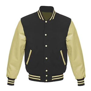 Custom Logo Sleeve Canvas Chenille Embroidery Vintage Letterman Streetwear Varsity Jackets Geometric Patchwork Stand for <b>Men</b> - Product Image 1
