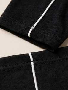 Women's Black <b>Short</b> Sleeve Crew Neck <b>Top</b> <b>And</b> Wide Leg Pants Tracksuit <b>Set</b> With White Contrast Piping - Product Image 4