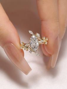 Anillo de lujo con diamante de corte marquesa de 3.02 CT cultivado en laboratorio, diseño de rama de árbol, para mujer, oro macizo de 14K, regalo de boda para parejas - Product Image 3