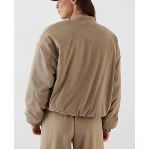 Sweat à capuche en molleton bouclette de coton épais, style modeste, épaules tombantes, impression en relief, grammage lourd 350 GSM, sans cordon, fermeture éclair, vente en gros - Product Image 6