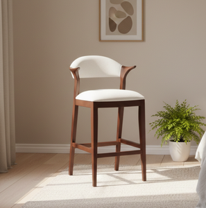 Chaise de bar Qui en teck massif, finition naturelle, style scandinave moderne, qualité commerciale supérieure, design personnalisé, écologique, durable, pour café - Product Image 5