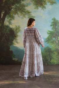 Women Boho Printed Maxi <b>Dress</b> V Neck Lantern Sleeve <b>Loose</b> Fit Breathable <b>Summer</b> Casual Knitted Fabric Eco-Friendly A-Line - Product Image 6