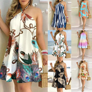 Hawaii Beach Holiday Style Summer Eco-Friendly Acrylic Camisole Halter Loose <b>Flower</b> Print Dress Sleeveless Clothes for Women - Product Image 6