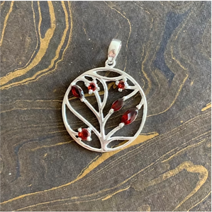 Pendentif vintage en argent 925 fait main avec motif d'arbre et pierre précieuse grenat, pour un usage quotidien, bijoux unisexes - Product Image 3