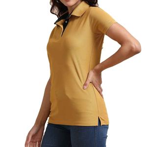 Polo de Manga Corta Color Amarillo Mostaza para Mujer, Color Sólido, Algodón Piqué, Diseño Casual Transpirable, Corte Regular - Product Image 4