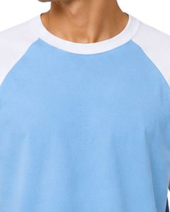 Manufacturer Light Blue And <b>White</b> Raglan T Shirt For Men Short Sleeve Crew Neck Cotton <b>Tee</b> Custom Casual Streetwear Color Block - Product Image 5