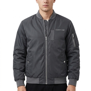 Men Bomber <b>Jacket</b> Trendy Varsity <b>Mandarin</b> <b>Collar</b> Sleeve Zip Pocket Winter Warm Fleece Lining Streetwear Solid Front Waterproof - Product Image 1