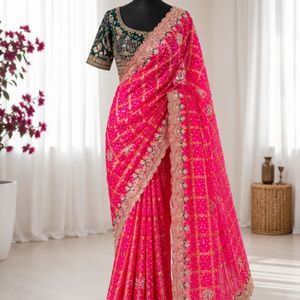 Sari en chiffon premium Panetar avec broderie de paillettes et blouse cousue, prix de gros par Royal Export - Product Image 1