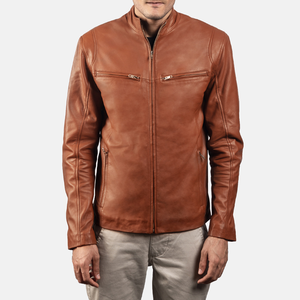 OEM <b>Men</b> Winter Leather <b>Jacket</b> Long-Length Stand Collar Genuine Leather Custom Logo High Street Trendy Streetwear Outerwear - Product Image 3