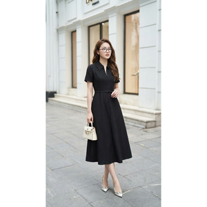 Vestidos de Mujer a Buen Precio, Vestido Midi Elegante de Oficina para Mujer con Cinturón, Vestido Formal Negro Línea A - Product Image 1