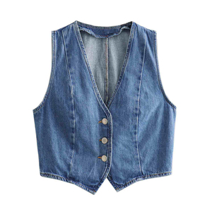 Chaleco vaquero para mujer al por mayor con cierre de cremallera para marcas de moda independientes con producción de MOQ bajo - Product Image 6