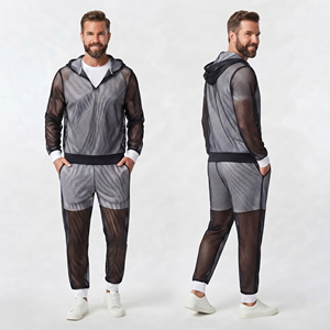 Men Mesh Polyester Tracksuit Summer Beachwear Swim Sheer Mesh Track Suits Men's Night Clubwear Transparent Tracksuits Mens - Product Image 5