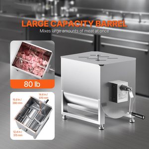 Miscelatore Manuale per Carne con Serbatoio Fisso in Acciaio Inox da 40L, per Lavorazione di Fino a 80 Libbre di Carne, Attrezzatura per Miscelare Salsicce con Componente Motore Principale - Product Image 2