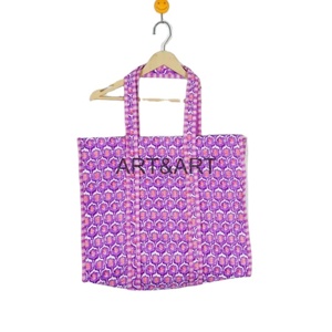 Yoga Shopping Beach Artist <b>Boho</b> Weekend Lady Quilted Tote Shoulder <b>Bag</b> Cotton Hand Print Floral Ecofriendly Sustainable Portable - Product Image 1