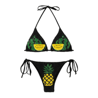 Ensemble de bikini jaune perlé personnalisé pour femme avec bretelles halter à nouer – Maillot de bain deux pièces élégant pour l'été