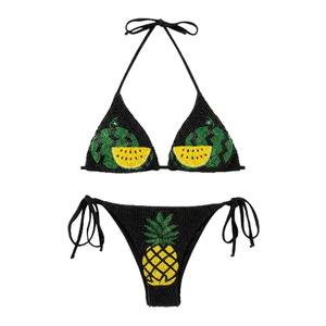 Conjunto de Bikini Personalizado con Cuentas Amarillas para Mujer, con Tirantes de Encaje, Elegante Traje de Baño de Dos Piezas para el Verano - Product Image 5